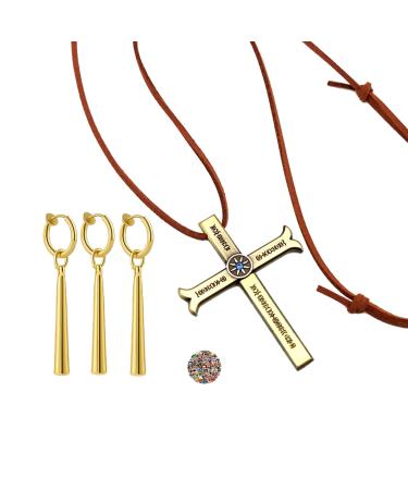 ZAKY OP Anime Nautical Great Swordsman Halen Chain Zoro Ohrrings Anime costume Cosplay Accessoires Dracule Mihawk Kreuz Schwert Kogatana Halen chain with Luffy sticker 14 pieces