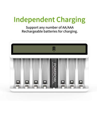POWEROWL 2800mAh Rechargeable AA Batteries & Smart 8 Bay Charger - Low Self Discharge Ni-MH 8 Count | International Shipping Available - Buy Online on GoSupps.com
