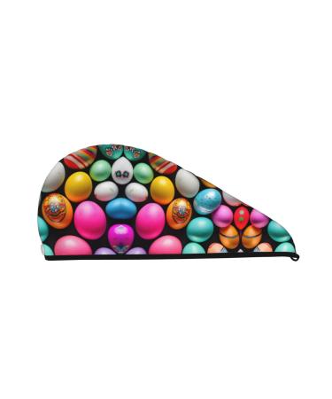 Easter Eggs Coral Velvet Dry Hair Cap Caps with Buttons for Drying Curly Long & Thick Hair Anti Frizz
