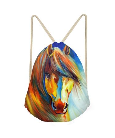 doginthehole Animal Horse Printed Durable Drawstring Bags Teenager Backpacks Horse7