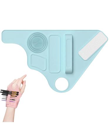Multifunctional Hand Wrist Makeup Assistance Tool Silicone Makeup Wrist Strap Makeup Mixing Palette Wrist Strap with Makeup Brush Storage Multifunctional Makeup Wrist Strap Set (Blue)
