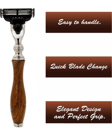 JAG Shaving Razor Set - Sustainable 3-Part Wood Shaving Set with Synthetic Silver Tip Brush Stand & Leather Bag - Eco-Friendly Grooming Solution - Buy Online on GoSupps.com