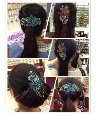 ARFINNE Large Alligator Hair Clip for Women - Red Peacock Vintage Metal Hairpin with Rhinestone Barrette | Hair Accessories - Buy Online on GoSupps.com