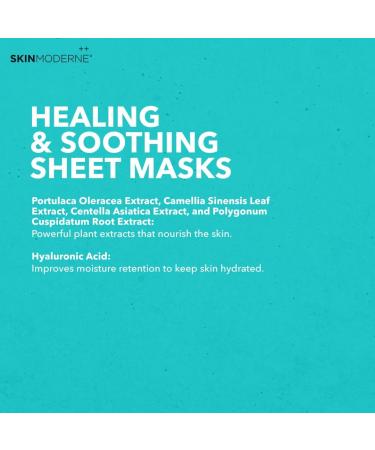 SKIN MODERNE++ Healing & Soothing Sheet Masks - Hydrating & Moisturizing with Plant Extracts & Hyaluronic Acid - Vegan Skincare - 6-Pack for Radiant Skin - Buy Online on GoSupps.com