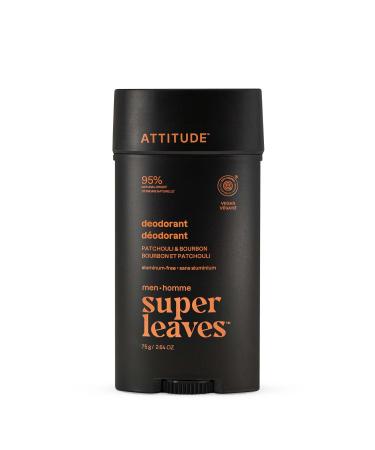 ATTITUDE D odorant pour Homme Sans Aluminium limine les Odeurs Doux pour la Peaux Ingr dients d Origine Naturelle Certifi EWG Verified V gane Parfum Bourbon & Patchouli 75 g