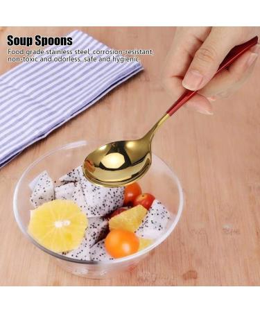 Soup Spoons Stainless Steel Tablespoons with 6 Colors 5 Pieces of Kitchen Dinner Dessert Scoops Set for Tea Dessert Salt Sugar(Red) - Buy Online on GoSupps.com