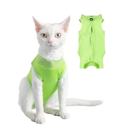 Yoolhamy cat-recovery suit after operations Elisabethan collar and cone alternative anti-lick wound for abdominal wounds or skin diseases kitten body (yellow s) s green