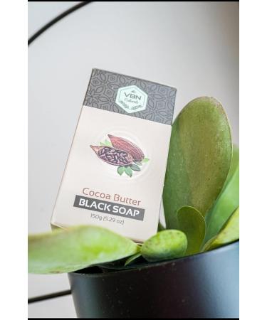 VBN Naturals Premium Organic Cocoa Butter African Black Soap - 150g (5.29 oz) for Face & Body - Dry Skin, Acne, Burns, Scars, Rashes - Fair Trade from Ghana - Buy Online on GoSupps.com