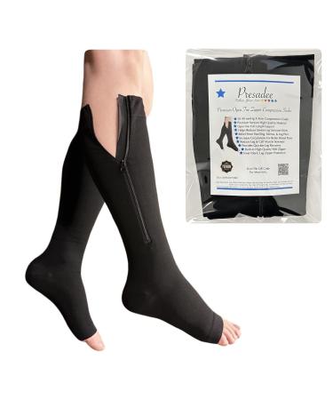 30-40 mmHg Extra Firm Zipper Compression Leg Swelling Open Toe Socks 1 Black