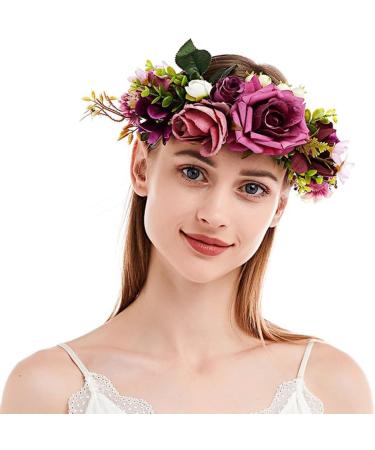 Buy Women s Floral Headband Wreath Crown - Fuchsia Ribbon for Festivals & Weddings | HH88-2 - 1 Count - Buy Online on GoSupps.com
