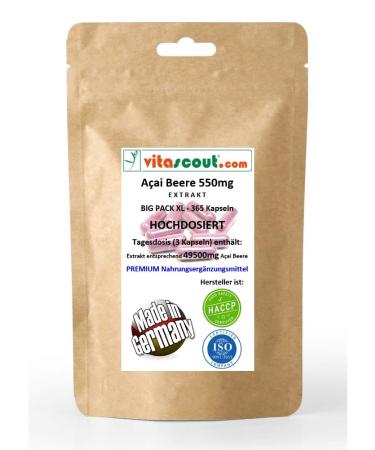 Acai berries extract 49500-365 capsules 550mg (30: 1) per capsule - daily income (3 capsules) corresponds to 49 500mg acai berries powder - without magnesium stear - made in Germany