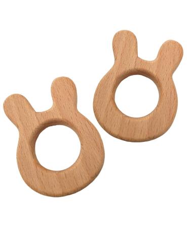 Organic Wooden Animal Shape Teether - Handmade Beech Wood, Natural and Unfinished - Perfect DIY Shower Gift (Rabbit) - Buy Online on GoSupps.com