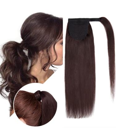 Hairro Pony Tail Hair Extainson For Women Wrap Around Pony Tail Hairpieces 100% Human Hair Remy Long Straight Ponytails Clip On Ponytail Hairpieces Accessory 16inch 80g #02 Dark Brown