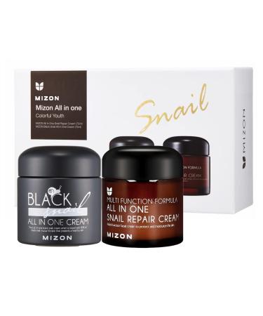 MIZON All-in-1 Snail Repair Cream and Black Snail All-in-1 Cream Korean Skincare Set