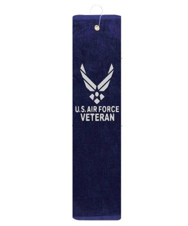 USAF Air Force Veteran Logo Symbol Tri-fold Golf Towel with Grommet & Hook Father's Day Club Ball Tee Golfing Gift Birthday Variety Colors Towels Vinyl