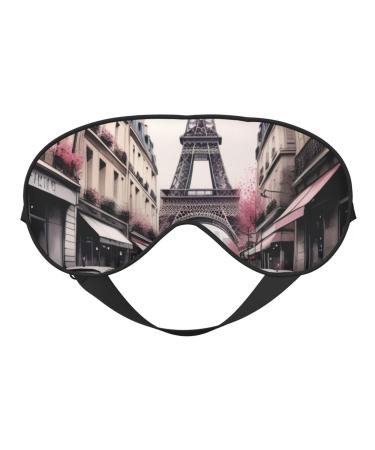 Soft Paris Street Eiffel Tower Floral Printed Eye Mask Adjustable Breathable Eye Masks for Sleep Light Blocking & Double-Sided Black