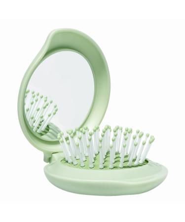 Arthaxi Mini Hair Brush for Purse Pocket Hair Brush with Mirror for Girls Small Portable Mirror with Brush Travel Size Folding Hairbrush for Backpack Green