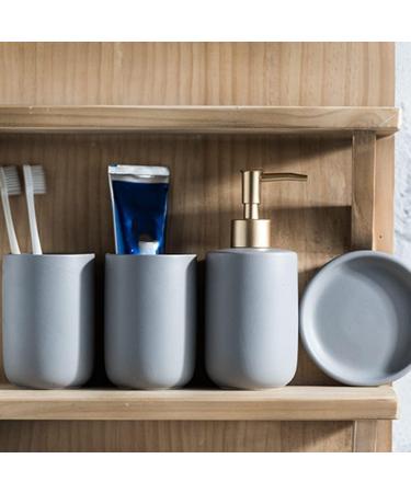 Jolsaawie White Ceramic Bathroom Set - 4-Piece Mouthwash & Toothbrush Cup Set | Stylish & Simple Design for Your Home - Buy Online on GoSupps.com