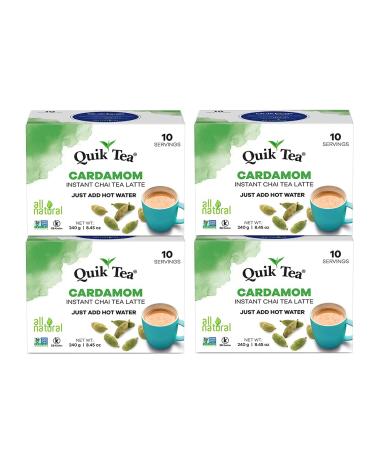 QuikTea Cardamom Chai Tea Latte - 40 Count (4 Boxes of 10 Each) - All Natural Preservative Free Authentic Instant Chai from Assam