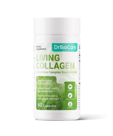 DrBioCare Living Collagen L-Carnitine Complex Supplement, Grass Fed Bovine Collagen Peptides,Bovine Colostrum,Cinnamon Extract,Mulberry Leaf Extract, Non-GMO, 60 Capsules Unflavored 60 Count (Pack of 1)