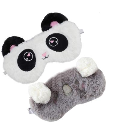 2 Pack Cute Animal Sleep Mask for Girls Soft Plush Cute Panda Koala Blindfold Sleep Masks Eye Cover for Women Girls Travel Nap Night Sleeping