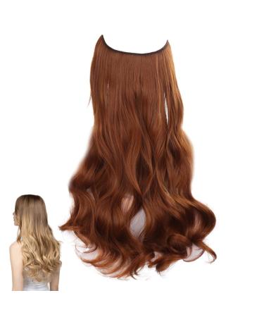 Traziewell Secret Wire Halo Hair Extensions Orange Red Long Thick Smooth Heat Resistent Fiber Curly Wavy Hair Pieces with Invisible Wire Synthetic Hair Extension for Women Lady 1024 FH001024 One Size