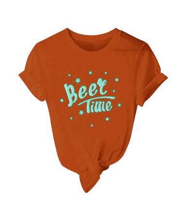 Tops for Women Women's Tops Short Sleeve Round Neck T Shirts Summer Casual Tees Letter Print T Shirts Orange XX-Large