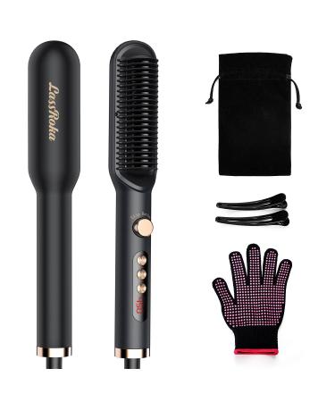 LASSROKA Negative Ion Hair Straightener: Hair Straightener Brush Styling Comb Straightening Brush for Women with 9 Temp Settings & 25S Fast Heating & Anti Frizz Hot Brush to Smooth Hair Middle Black