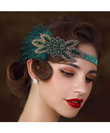 IYOU Crystal Feather Gatsby Headpiece Green Rhinestone Flapper Hair Pieces Vintage Party Costume Headband Hair Accessories for Women - Buy Online on GoSupps.com