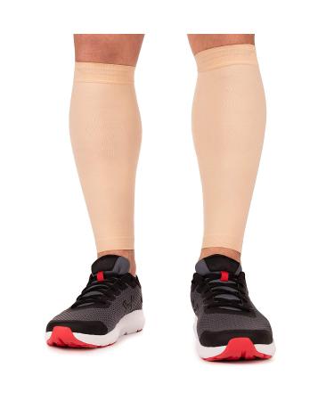 KEMFORD Calf Compression Sleeve for Men and Women - Shin Splint Sleeves for Leg Calves Running Cycling Beige Large