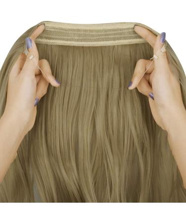 OMGRET Ash Blonde Ombre Halo Hair Extension - Wavy Curly Synthetic 18 Inch - Invisible Wire - Heat Friendly - No Clip - 4.2 Oz - Women's Hair Piece - Buy Online on GoSupps.com