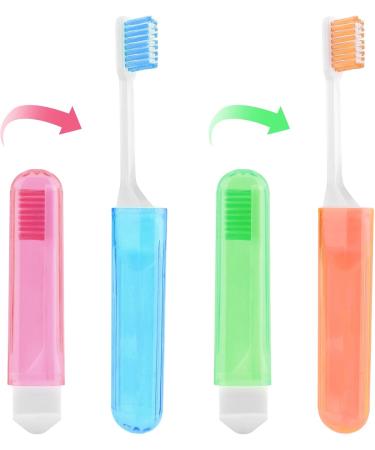 Buy Foldable Travel Toothbrush Set - Portable Mini Soft Manual Toothbrush for Adults & Kids | Perfect for Hiking & Camping (Orange Red Blue Green) - Buy Online on GoSupps.com