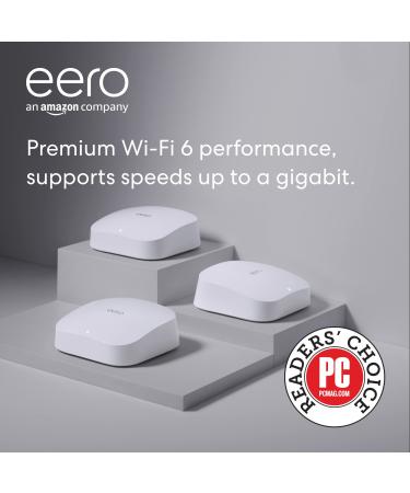 eero 6 mesh Wi-Fi system | Supports speeds up to 500 mbps | Connect  to Alexa | Coverage up to 4,500 sq. ft. | 3-pack, one router + two