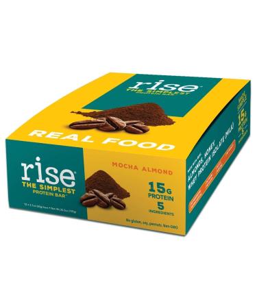 Rise Whey Protein Bar - Mocha Almond | 15g Protein | 5 Ingredients | Non-GMO | Gluten Free | Soy Free | Kosher | Pack of 12 - Buy Online on GoSupps.com