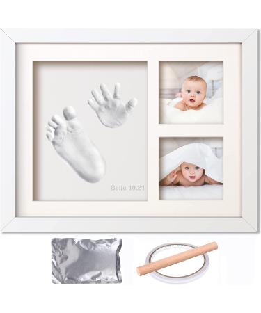 Baby Hand and Footprint Kit Personalised Baby Gift for Newborn Girls and Boys Keepsake Baby Shower Gifts for New Parents Infant Milestone Photo Frame Registry and Nursery Decor White Clay