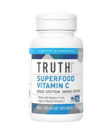 Truth Nutrition Organic Vitamin C Superfood Blend - 60 Natural Vitamin C Capsules Vegan Supplement - 150mg Vegan Vitamin C with Organic Acerola Cherry Powder Amla Powder Rosehip Powder and Camu Camu
