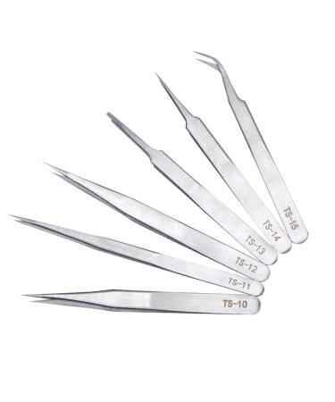 6PCS Precision Tweezers Set Premium Anti-Static Stainless Steel ESD Tweezers Set Kit for Electronics Nail Art Jewelry Craft Laboratory Work DIY (12 PCS)