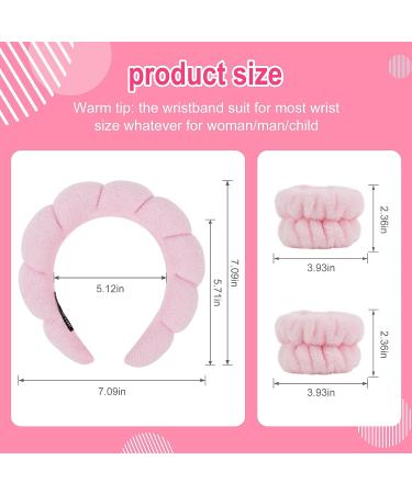 Hope&Luck Spa Headband Set for Women - 4Pcs Terry Cloth Pink Sponge Headband & Wristband for Face Washing - Buy Online on GoSupps.com