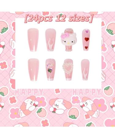 Y2K Coffin Nails Pink Kitty Kawaii 3D Cartoon Fake Nails | 24Pcs Glue-On Set by Dreamynini - Buy Online on GoSupps.com