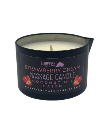 Strawberry Cream Massage Oil Candle with Pour Spout - 6oz - Coconut Oil Based Black 72000