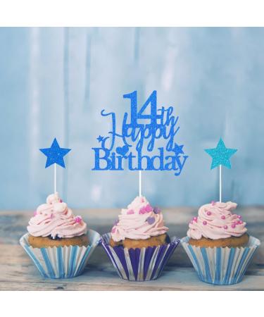 Elicola 14th Birthday Cake Toppers Blue Happy 14th Happy Birthday Cake Topper Glitter with Star Topper and Confetti Balloons for fourteen Years Old Mens Boys Birthday Party Decoration Supplies Blue - Buy Online on GoSupps.com