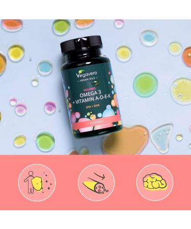 Omega 3 + Vitamins A D3 E K2 | Unique & VEGAN | With EPA and DHA | Premium Quality: life's OMEGA | Cardiovascular Health | 60 Capsules | Vegavero  - Buy Online on GoSupps.com