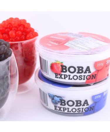 Boba Explosion/100% Made in Canada | BlueBerry & Strawberry Flavor | 2 x 250g | Explosive Fruit Pearls - Made from Real Fruit | Desserts Smoothies and Snack Toppings | Bubble Tea Pearl Mix