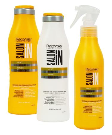 RECAMIER Professional Salon In Hydrating Shampoo + Hidratante Acondicionador + Rizo Refresher Spray Set para Cabello Rizado | Champu y Acondicionador + Spray para cabello rizado