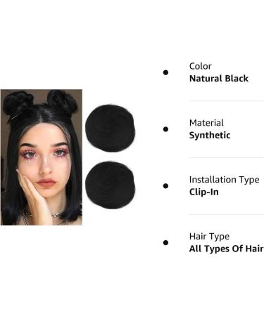 REECHO Space Bun Hair Pieces 2 PCS Mini Claw Clip in Messy & Cat Ears Fake Hair Bun Extensions Wig Accessory Updo Hairpieces for Women Girls (Pack of 2-3" Straight Natural Black) Pack of 2 - 3" Straight Natural Black - Buy Online on GoSupps.com