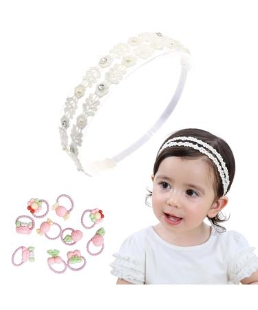 Baby girls headbands elastic double tip flower headband with 10 pieces of hair rope soft arch headwrap hair accessories for girls hair accessories suitable for gifts (white)
