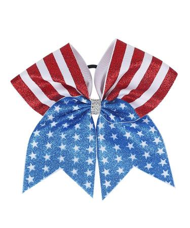 Patriotic Flag Cheer Bow Hair Tie Ponytail Holder for Girls - Glitter Bow Design - JHN12 - Buy Online on GoSupps.com