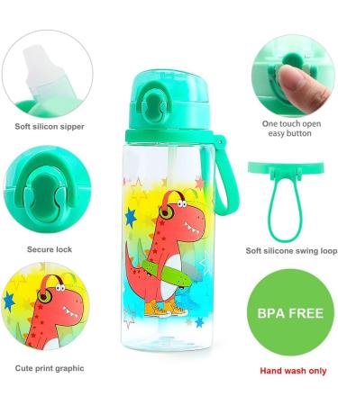 Home Tune Cute Dinosaur Water Bottle for Kids - BPA Free, Leak Proof, Easy Clean, 24oz with Soft Silicone Straw and One Click Open Flip Top - Buy Online on GoSupps.com