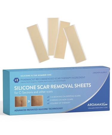 Aroamas Silicone Scar Removal Sheets Professional for Scars Caused by Burn  Keloid  Acne  and more  C-Section  Surgery  Soft Adhesive Fabric Strips  Drug-Free  2 Month Supply 5.7 1.57   4 pcs White