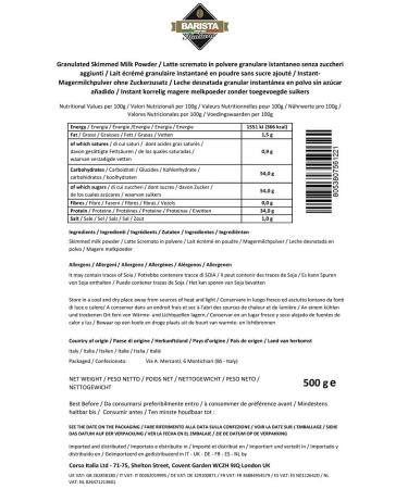 Buy Barista Italiano Skimmed Milk Powder - Low Fat No Added Sugar (500g) | International Shipping Available - Buy Online on GoSupps.com